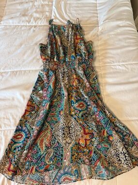 Teal Paisley Maxi Dress with Cinched Waist